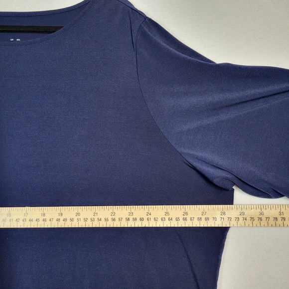 Susan Graver Modern Essentials Liquid Knit Bateau Neck Top 3X Navy Short Sleeve - Picture 7 of 10